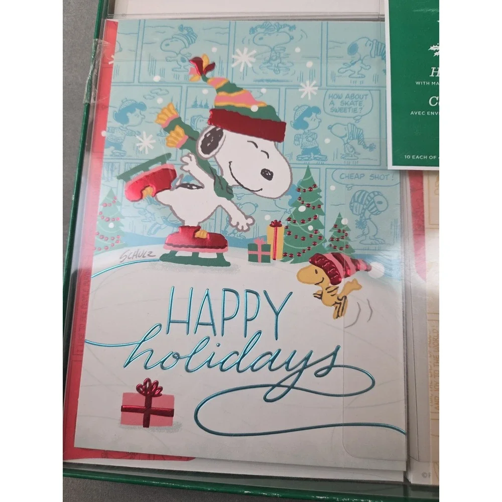 Peanuts Hallmark, Christmas Holiday Cards, Set Of 40, Assorted, NEW